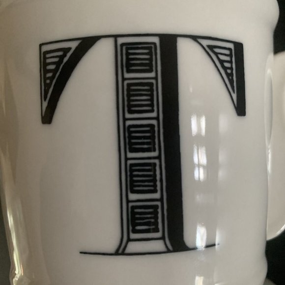 Anthropologie MONOGRAM -T Mug 14oz Shaving Style Ivory Black Letter Initial GIFT - Picture 3 of 6